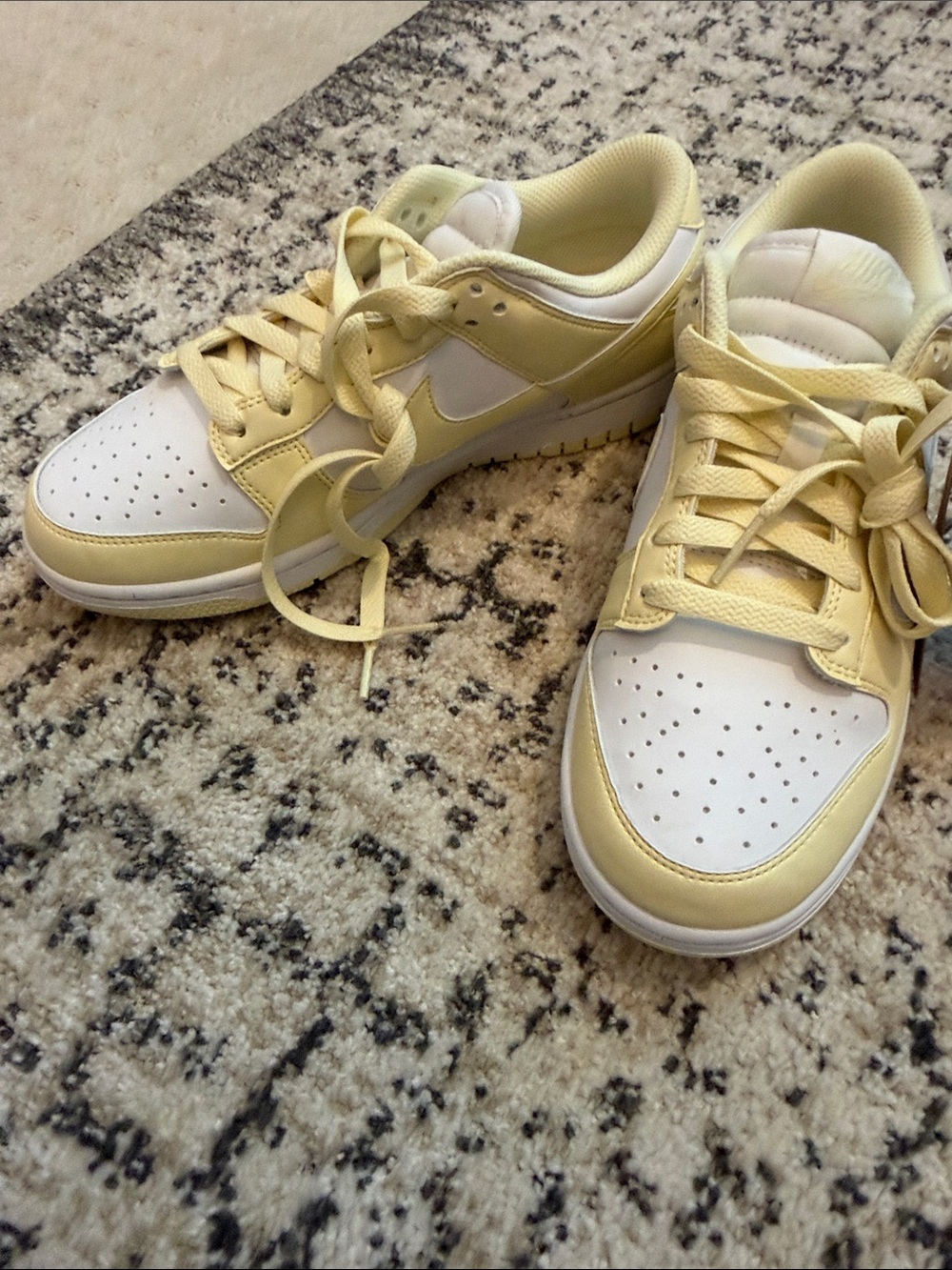 Nike Dunks Low-Top Sneakers in Pale Yellow and White